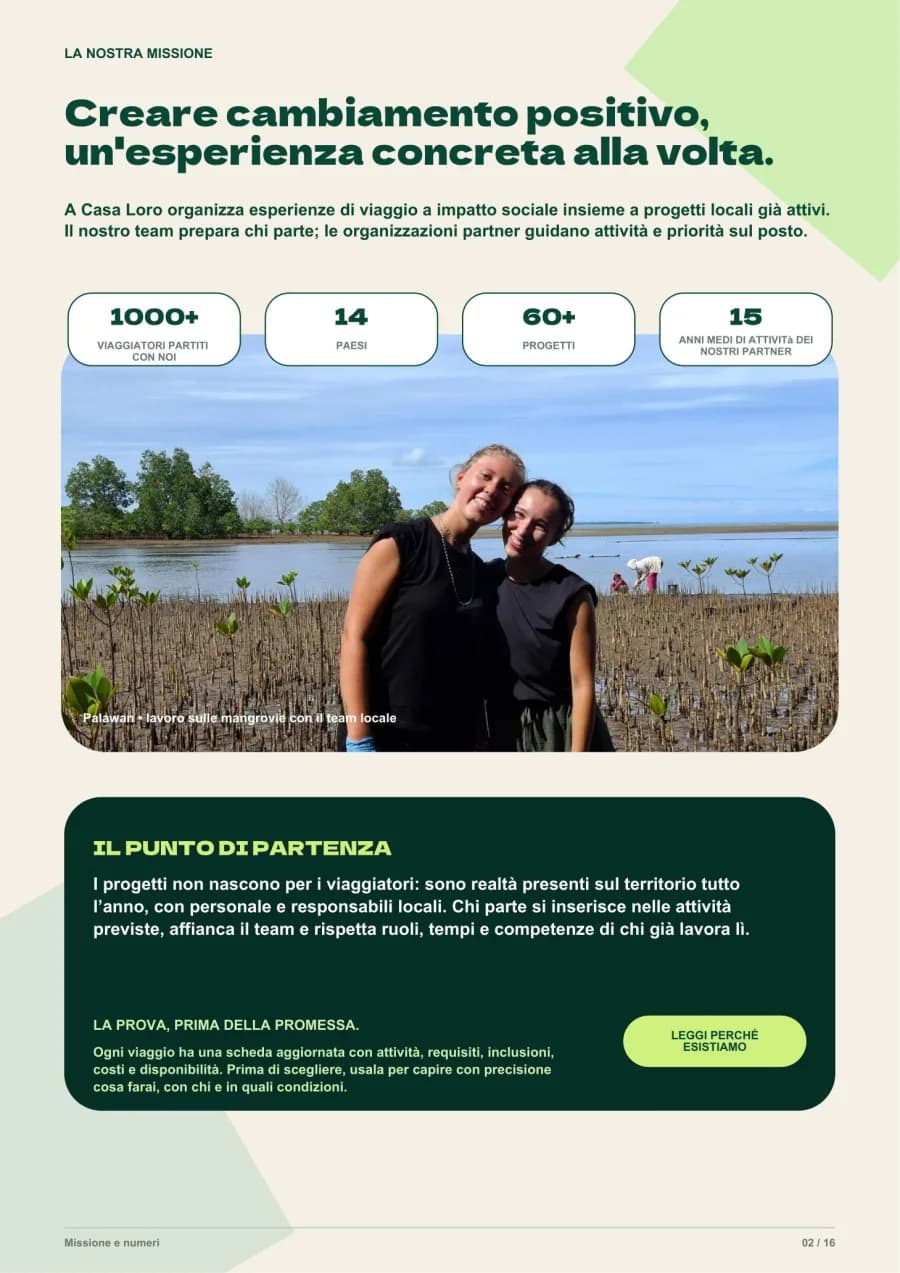Brochure page about the A Casa Loro mission