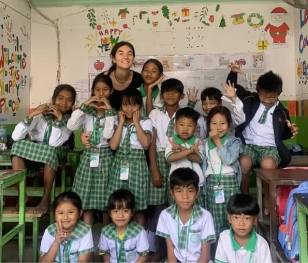 Valentina at a school in Cambodia